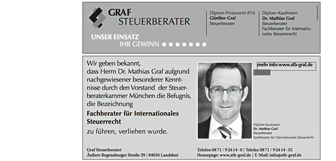 Steuerberater Mathias Graf: Fachberater für Internationales Steuerrecht